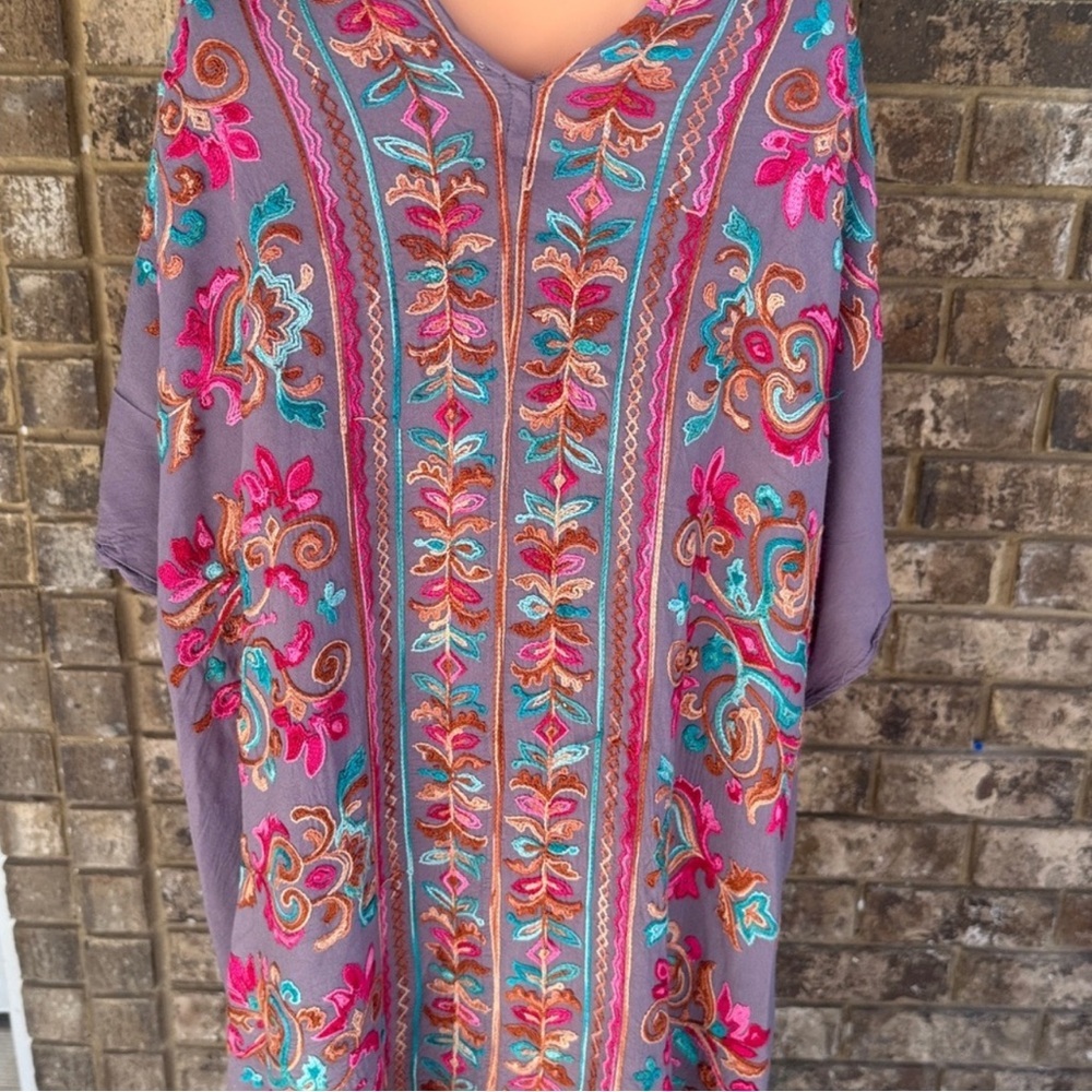 Boho Embroidered Kimono Tunic Top Multicolor Open Front S/M Umgee - Picture 3 of 6